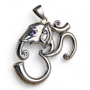 Om Ganesh, silver pendant with amethyst, Ag 925