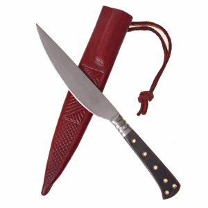 Medieval knife with horn handle and leather sheath