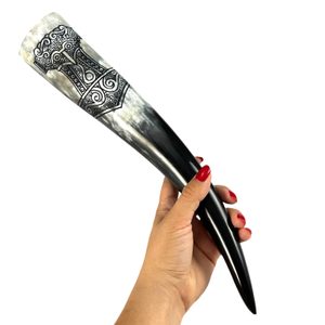 Thor's Hammer, engraved drinking horn