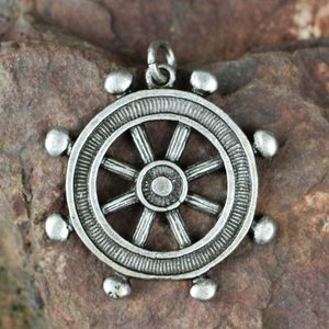 Steering Wheel, massive zinc pendant, antique silver