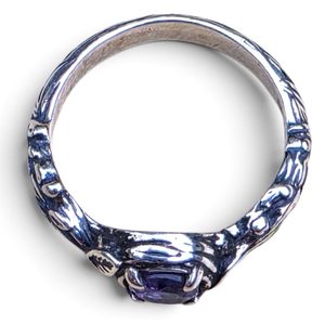 Silver Twig Ring with Amethyst, 925 Silver