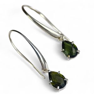 SINOPE, earrings, faceted moldavite jewelry, silver