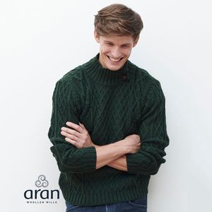 Irish sweater - Aran, merino wool, green