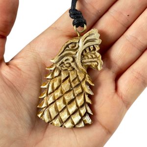 Wolf of the North, pendant, carved, horn