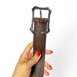 Thunderbird, brown leather belt with forged buckle