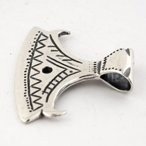BEARDED AXE OF PERUN, silver Slavic pendant