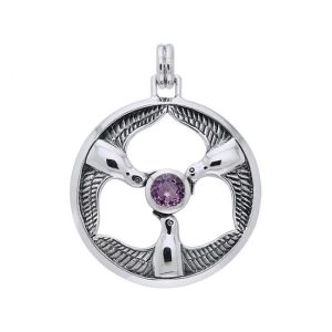 DREI VÖGEL DER GÖTTIN RHIANNON, Silberanhänger mit Amethyst, Ag 925