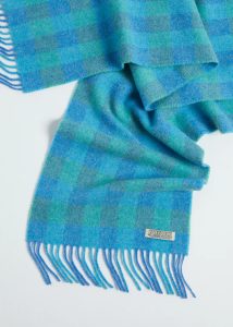 Irish Scarf, Foxford Blue &amp; Green Check Lambswool Scarf