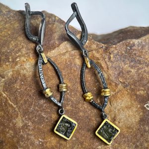 FLUVIA, moldavite, silver earrings, Ag 925/1000