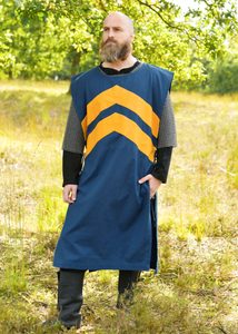 Medieval tabard with stripes, blue-yellow