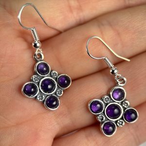 PRAGA, medieval silver earrings, amethyst, Ag 925/1000