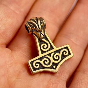 THOR'S HAMMER WITH SPIRALS, bronze pendant