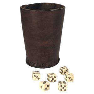 Coupe en cuir avec couvercle et 6 dés