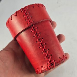 Leather cup for dice with lid - medieval rose