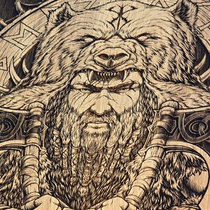 BERSERKER, Viking warrior, wall decoration, wood 32x46cm