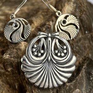 COQUILLES, Prague Art Nouveau, bijoux Art Nouveau, pendentif et boucles d'oreilles en argent