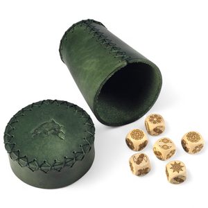 Leather cup for dice with lid - green for fishermen