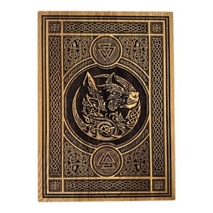 Fenrir et Valknut- Décoration murale loup, bois 32x46 cm