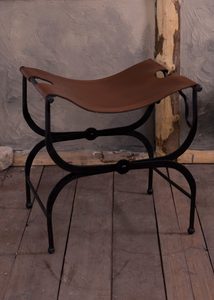 Folding Roman chair, metal and leather