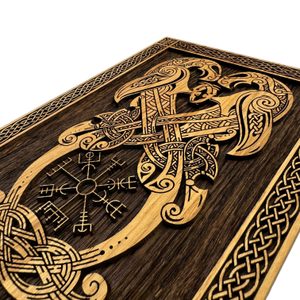 HUGINN and MUNINN, Vegvisír - wooden wall picture 21x30cm