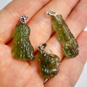 Moldavite XL tektite from Bohemia, silver pendant
