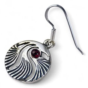 SHELL, Prague Art Nouveau, earrings silver 925, garnet