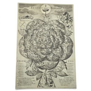 Historische Karte Bohemiae Rosa von 1668, handgeschöpftes Papier