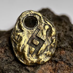 JERA, runic amulet, old brass