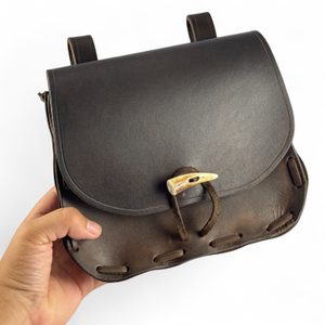 LEATHER HISTORICAL BELT BAG, antler, brown