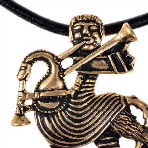 Medieval bagpiper, bronze, pendant