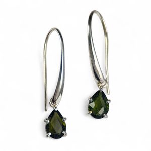 SINOPE, earrings, faceted moldavite jewelry, silver
