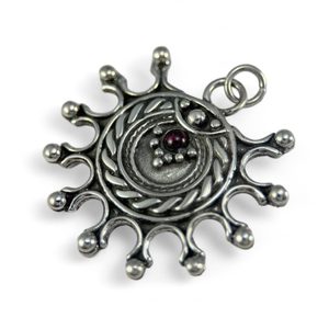 DEVANA, Slavic solar pendant, silver - garnet