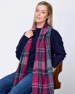 Luxury Irish Wool Scarf Petunia Tartan with Cashmere