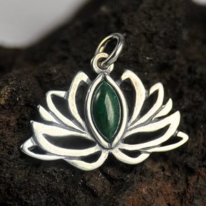 Sacred Lotus Flower, silver pendant - malachite