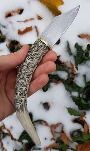 HAUKUR, COUTEAU FORGÉ - SEAX, ACIER DAMASSÉ - COUTEAUX DAMASSÉS{% if kategorie.adresa_nazvy[0] != zbozi.kategorie.nazev %} - ARMURERIE: LES ARMES{% endif %}