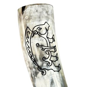 CELTIC BOAR, CARVED DRINKING HORN