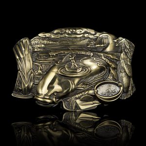 Catfish, fishing belt buckle, brass