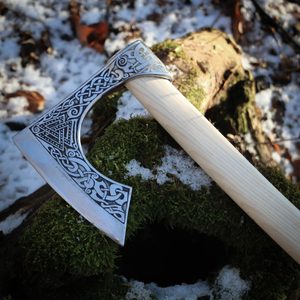 VALKNUT etched Viking Axe - natural wooden handle