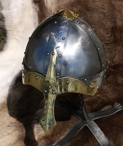 NORMAN HELMET WITH NASAL, BRASS, DE LUXE 2MM - VIKING AND NORMAN HELMETS{% if kategorie.adresa_nazvy[0] != zbozi.kategorie.nazev %} - ARMOUR HELMETS, SHIELDS{% endif %}