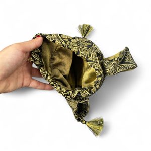 Medieval ladies' bag, 15th century, brocade, falcons