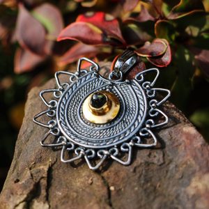 LADA Pendentif en Moldavite, Grande Moravie, argent plaqué or 925
