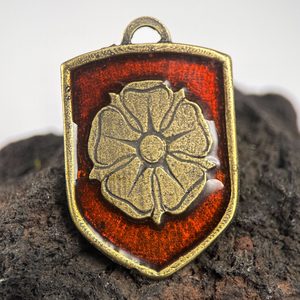 Rose of Rosenberg, medieval coat of arms in shield, zinc, old brass, enamel