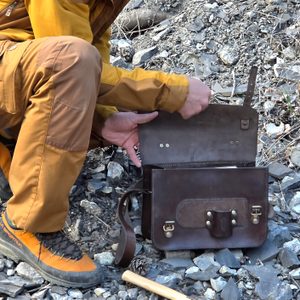 Leather Rock & Fossil Collector Bag for Paleontology
