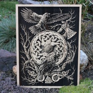 HUGINN et MUNINN - Décoration murale, 30x40, bois