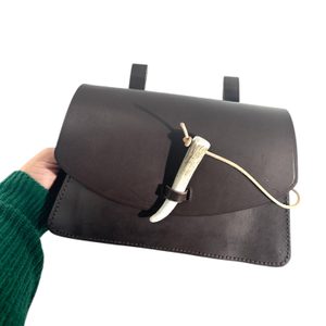 LARGE CAPACITY LEATHER BAG with antler