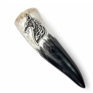 CELTIC WOLF, carved drinking horn