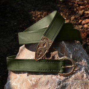 VIKING BELT, Borre Beast, leather bronze Green