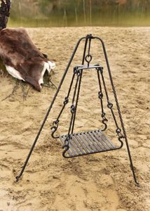 Tripod for camp kettle, foldable, forged
