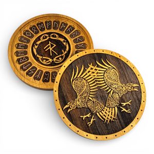 HUGINN and MUNINN - WOODEN RUNES FUTHARK SET