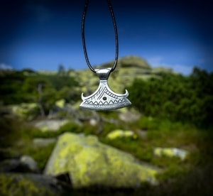 BEARDED AXE OF PERUN, silver Slavic pendant